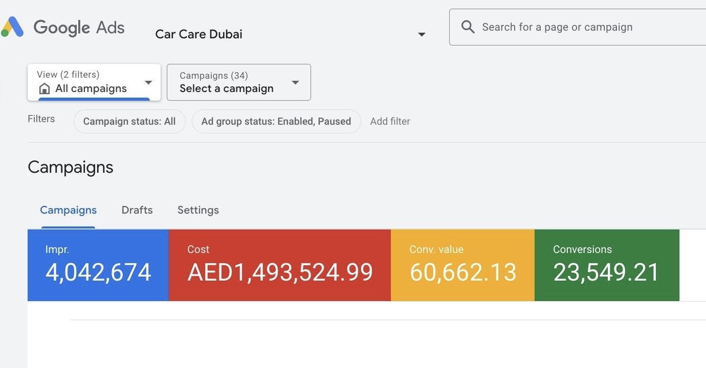 Car Care Dubai Google Ads results